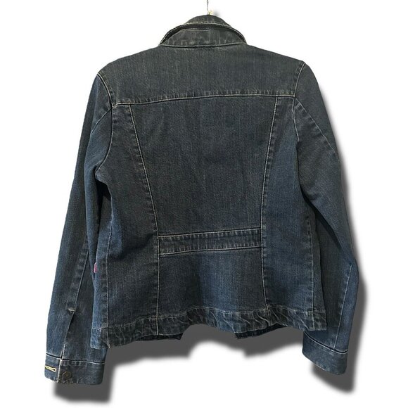 Eddie Bauer Premium Denim Jean Plaid Red Linning Jacket Unisex Size Small Coat - Picture 3 of 5